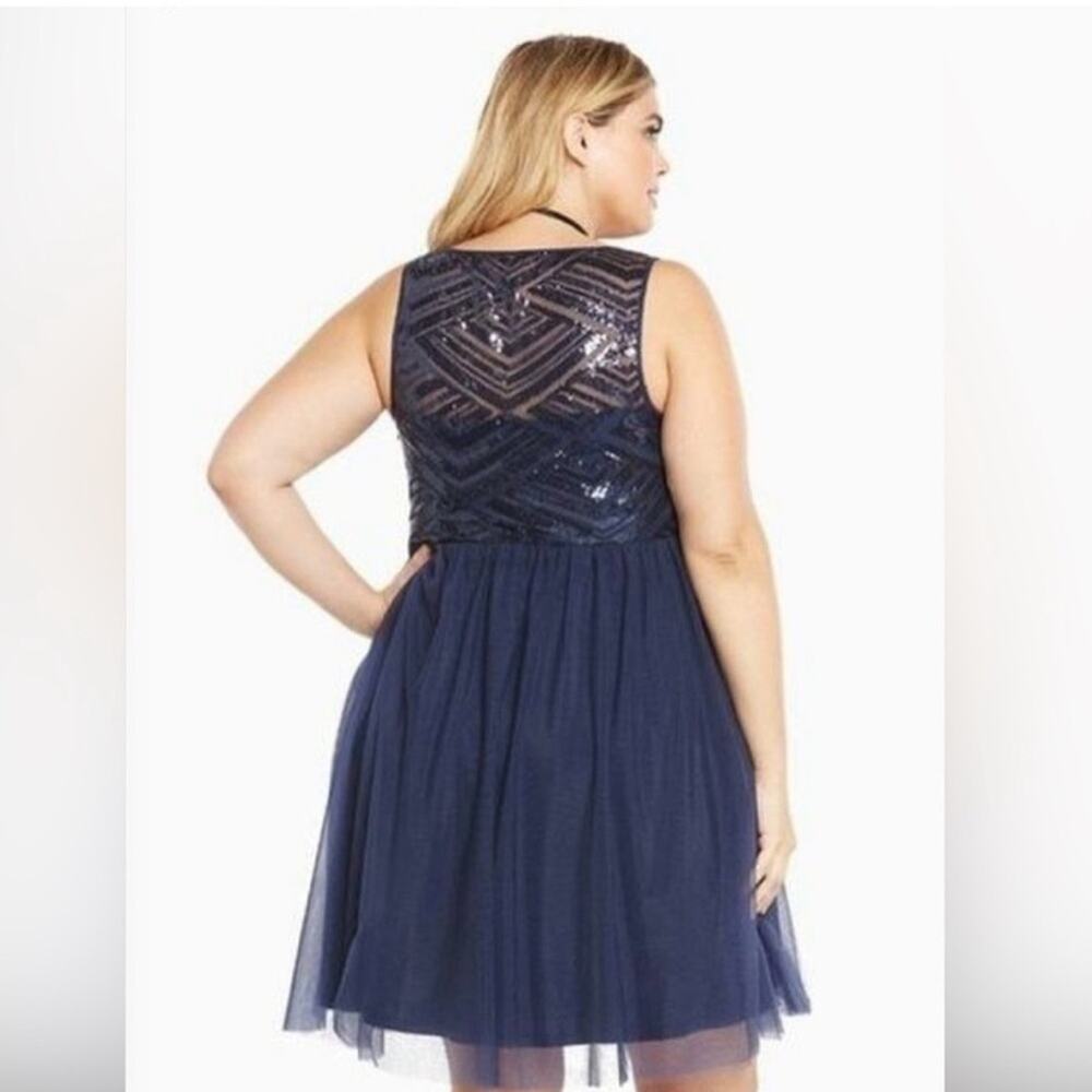 Torrid Womens Dress Navy‎ Blue Sequin Tulle Skater sleeveless evening Plus Size